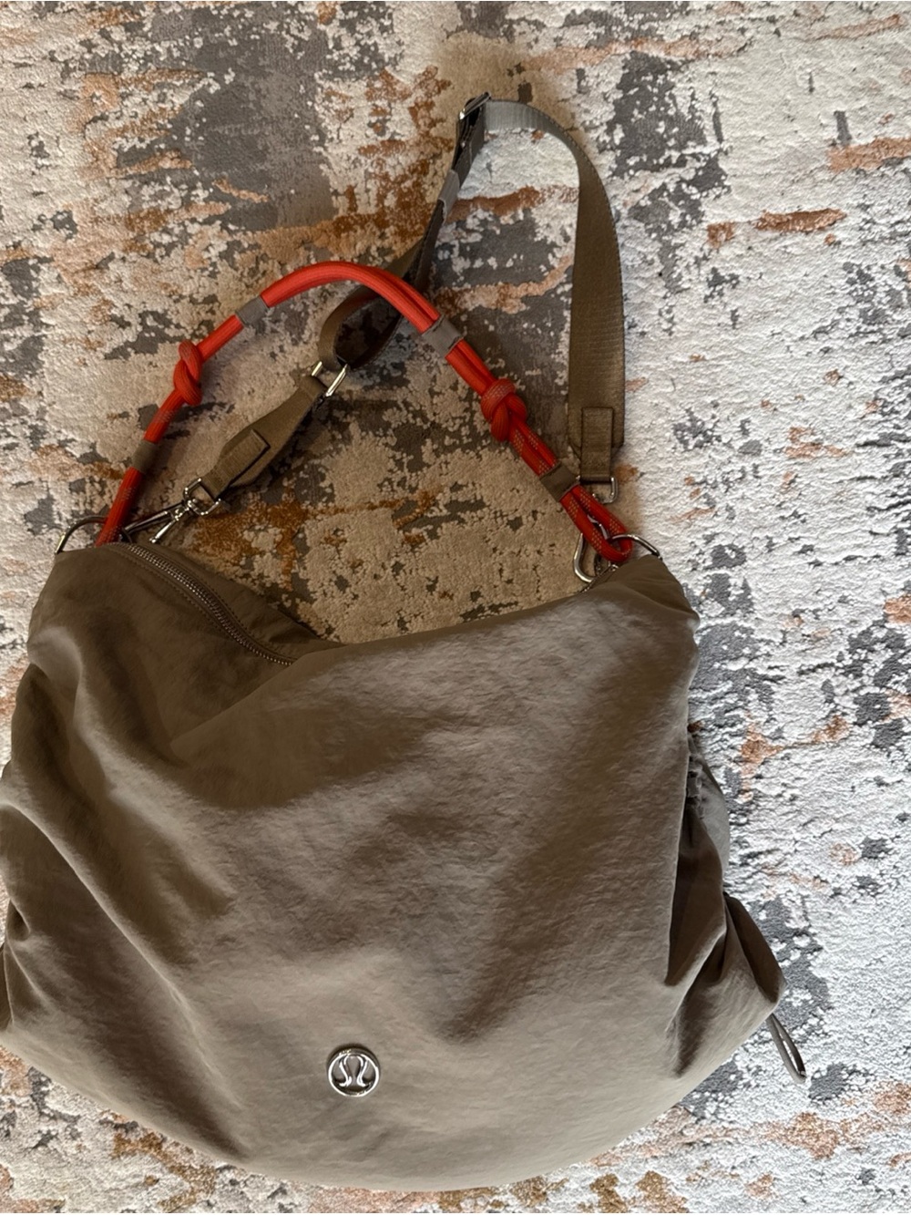 lululemon athletica light gray shoulder bag with orange strap accents - Picture 5 of 10